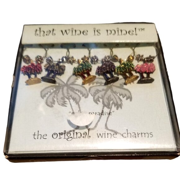 That Wine is Mine Palm Paradise 6-Piece Markers Charms Tags Glasses Wine Charm - Picture 1 of 5